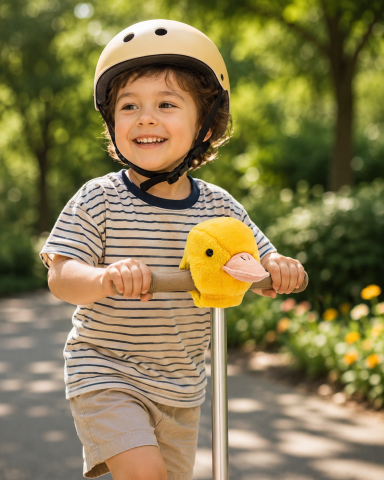 Accesorii trotinete si biciclete - Cap Ghidon Rățușcă Galbenă Wild & Wild – Accesoriu Pluș Premium Handmade Belgia pentru Trotinetă și Bicicletă Copii | Montare Velcro