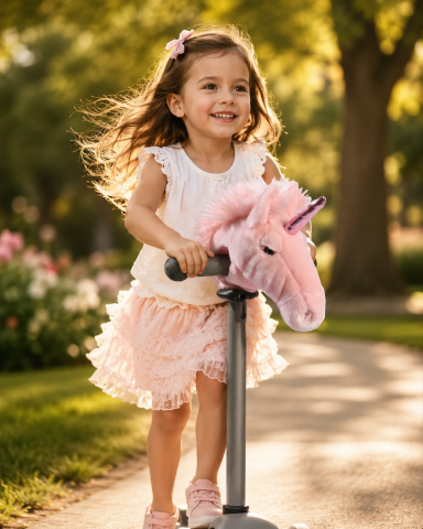 Accesorii trotinete si biciclete - Cap Ghidon Unicorn Wild & Wild – Accesoriu Pluș Roz Premium Handmade Belgia pentru Trotinetă și Bicicletă Copii | Corn Roz Metalic, Montare Velcro