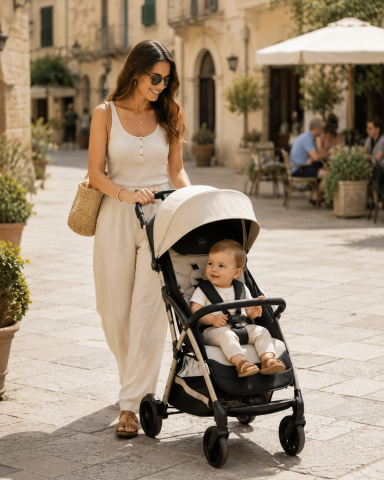 Carucioare sport - Cărucior Sport CAM® Giramondo Beige – Ultra-Ușor 5,3kg, Pliere Compactă 64cm, UV 50+, EN 1888 | 0-4 Ani, Max 22kg