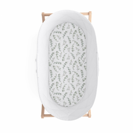 Huse saltea - Cearsaf din bumbac cu elastic pe contur pentru landou si cosulete, Eucalipt