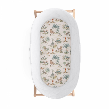 Huse saltea - Cearsaf din bumbac cu elastic pe contur pentru landou si cosulete, Dino