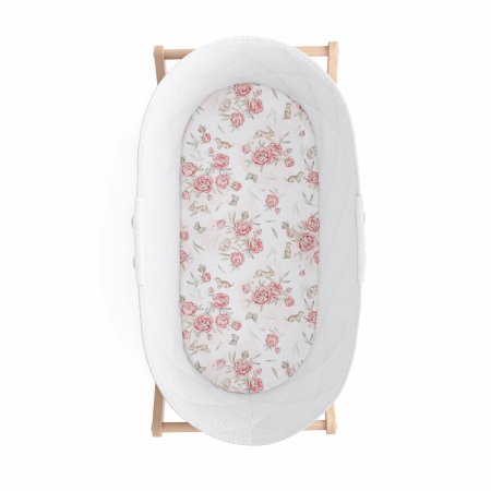 Huse saltea - Cearsaf din bumbac cu elastic pe contur pentru landou si cosulete, Peony