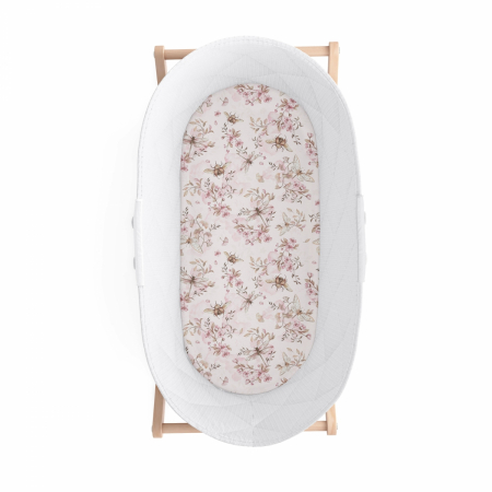 Huse saltea - Cearsaf din bumbac cu elastic pe contur pentru landou si cosulete, Cherry Light