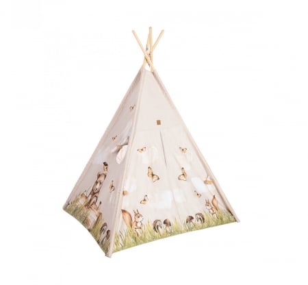 Cort de joaca Happy Bear, saltea impermeabila inclusa, 4 perne, Indian Teepee din Bumbac, BabySteps [3]