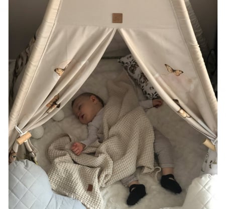 Cort de joaca Happy Bear, saltea impermeabila inclusa, 4 perne, Indian Teepee din Bumbac, BabySteps [7]
