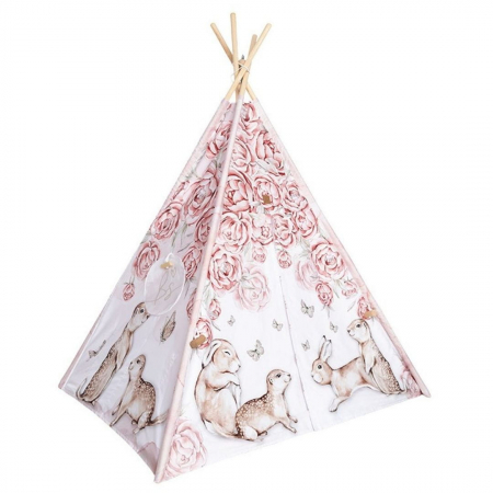 Cort de joaca Peony Dreamland, saltea impermeabila inclusa, 4 perne, Indian Teepee din Bumbac, BabySteps [2]