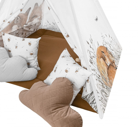 Cort de joaca Fox, saltea impermeabila inclusa, 4 perne, Indian Teepee din Bumbac, BabySteps [2]