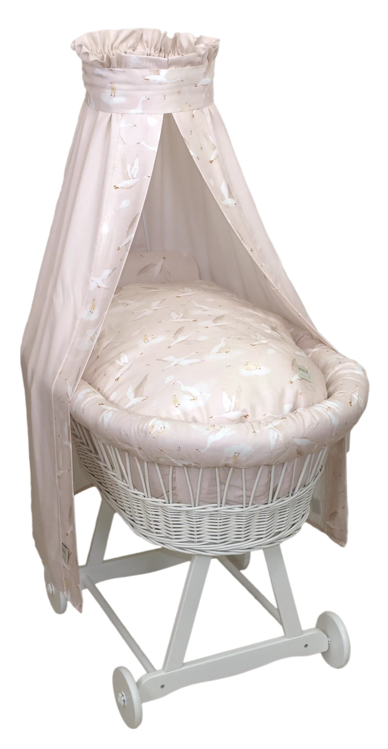 Oktató játékok - Cos bebe cu suport pe roti, saltea, lenjerie si baldachin, Colectia Nature din Bambus by Amy, Gaste