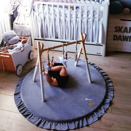 Saltea rotunda pentru joaca din spuma, Catifea Blue cu volanas, diametru 100 cm [3]