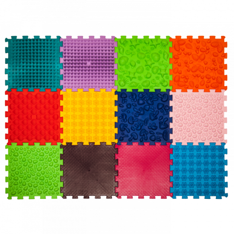 Joaca & Dezvoltare - Covoraș ortopedic Puzzle 12 elemente si 8 triunghiuri – joacă sănătoasă și reflexoterapie pentru toată familia