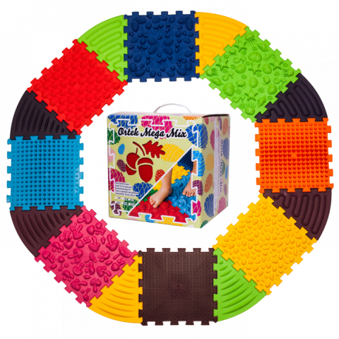 Joaca & Dezvoltare - Covoraș ortopedic Puzzle 8 elemente si 8 triunghiuri – joacă sănătoasă și reflexoterapie pentru toată familia