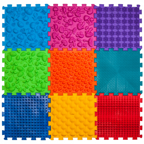 Joaca & Dezvoltare - Covoraș ortopedic Puzzle „Mix” 9 elemente – joacă sănătoasă și reflexoterapie pentru toată familia