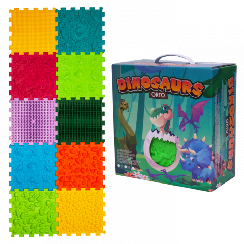 Joaca & Dezvoltare - Covoraș ortopedic Puzzle „Mix” 10 elemente Dino – joacă sănătoasă și reflexoterapie pentru toată familia