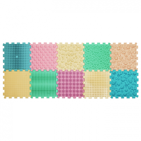 Joaca & Dezvoltare - Covoraș ortopedic Puzzle „Mix” 10 elemente Pastel – joacă sănătoasă și reflexoterapie pentru toată familia