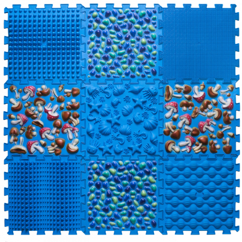 Joaca & Dezvoltare - Covoraș ortopedic Puzzle „Mix” 9 elemente Blue – joacă sănătoasă și reflexoterapie pentru toată familia