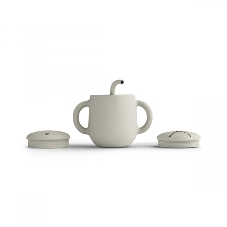 Căni - Cana de antrenament, cu pai flexibil, Din silicon, Fără BPA, BPS, PVC și ftalați  2in1, 250 ml, Cream