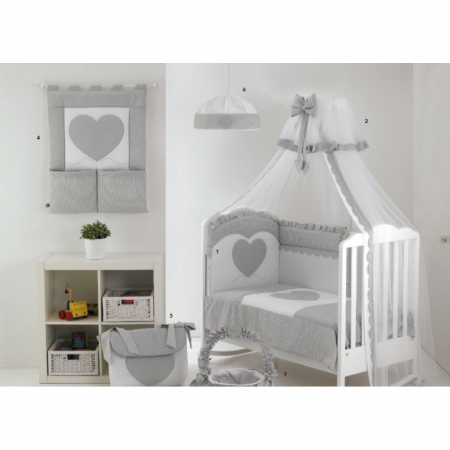Set Lenjerie de lux din bumbac cu broderie, protectie laterala, pilota, pentru pat bebelusi, Cuore di Mamma Gri, Italia [4]