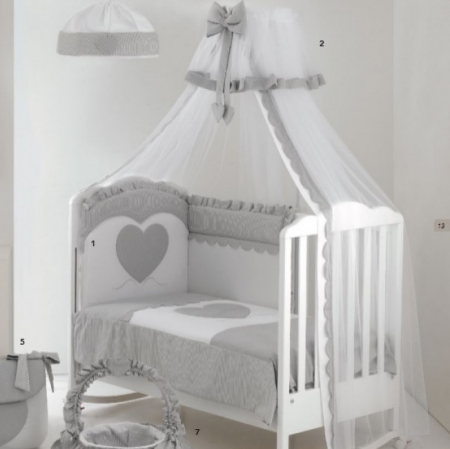 Set Lenjerie de lux din bumbac cu broderie, protectie laterala, pilota, pentru pat bebelusi, Cuore di Mamma Gri, Italia [3]