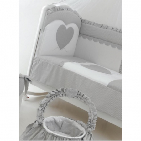 Set Lenjerie de lux din bumbac cu broderie, protectie laterala, pilota, pentru pat bebelusi, Cuore di Mamma Gri, Italia [2]