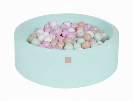 Piscina uscata cu 250 de bile (Alb, Mint, Bej, Roz pastel, Transparent) MeowBaby®, Cupcake, 90x30 cm, Mint [1]