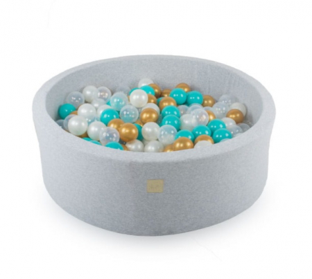 Piscina uscata cu 250 de bile (Alb perlat, Transparent, Auriu, Turcoaz) MeowBaby®, Dreams, 90x40 cm, Gri deschis [1]