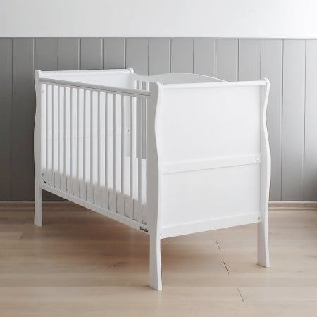 Camera copilului - Patut din lemn pentru bebe, inaltime saltea reglabila, Noble Alb + Saltea Cocos 120x60x10 cm