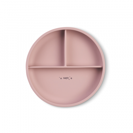 Set hranire - Farfurie diversificare divizata din silicon alimentar cu ventuza, anti-alunecare, Saro Nature -  “Food & Fun” Blossom