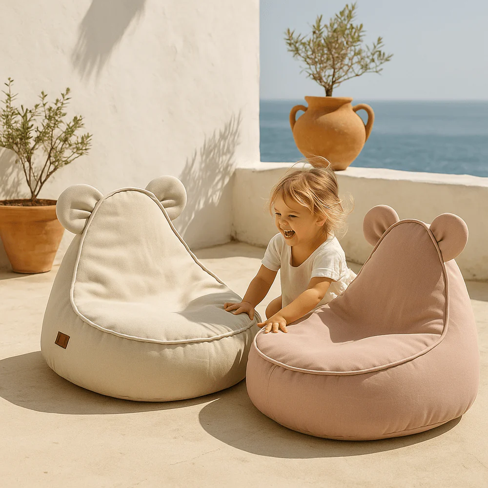 Puf Premium Copii MeowBaby® Outzy Teddy FeatherFog Gray – Bean Bag Indoor & Outdoor cu Urechi Teddy pentru Relaxare și Joacă [6]