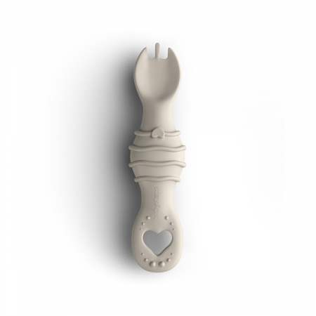 Furculița și lingura BabySteps® 2in1, silicon alimentar 100%, Fără BPA, BPS, PVC și ftalați, cream [1]