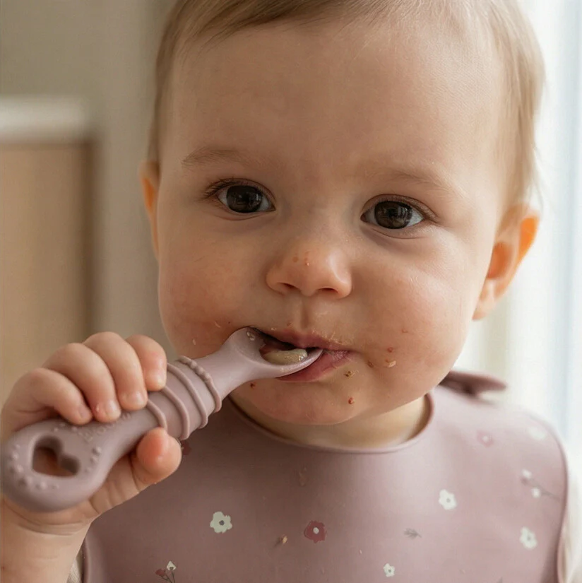 Furculița și lingura BabySteps® 2in1, silicon alimentar 100%, Fără BPA, BPS, PVC și ftalați, rose [2]