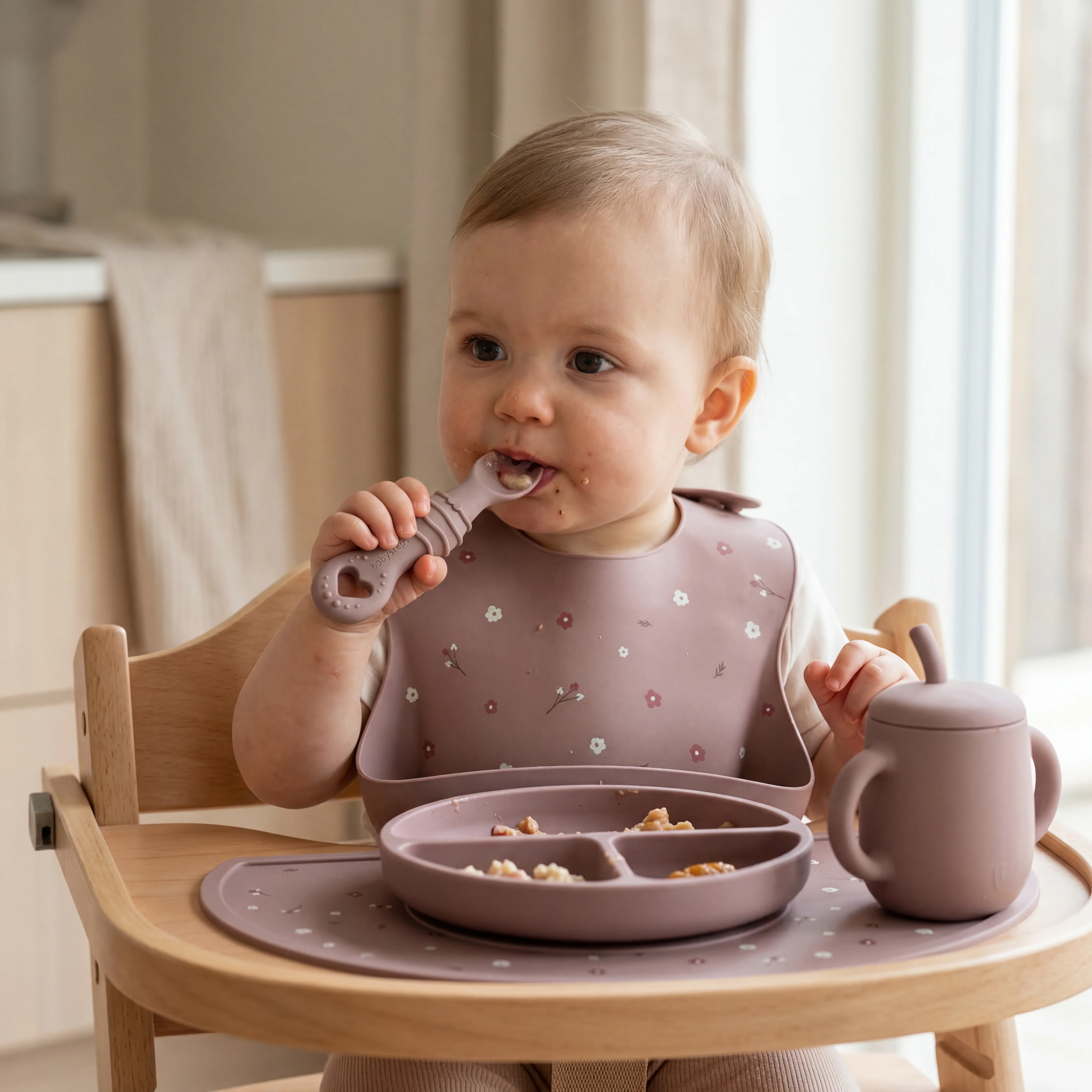 Furculița și lingura BabySteps® 2in1, silicon alimentar 100%, Fără BPA, BPS, PVC și ftalați, rose [3]