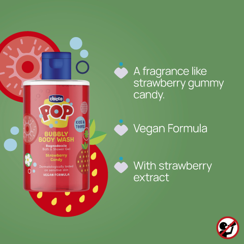 Gel de dus spumant Chicco Pop cu aroma de bomboane cu capsuni, formula vegana, pentru copii si adolescenti 300 ml [5]