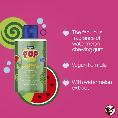 Gel de dus spumant Chicco POP cu aroma de pepene rosu, formula vegana, pentru copii si adolescenti 300 ml [3]