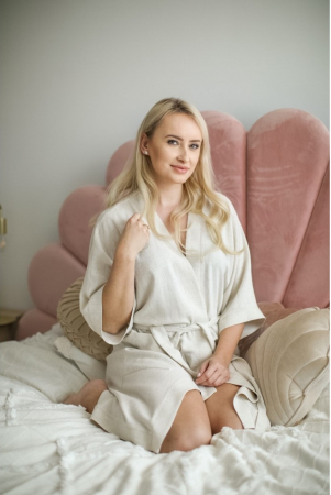 Halat / Kimono pentru gravide si mamici, vascoza si in, marime universala, Natural [2]