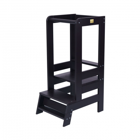 Learning Tower - Inaltator Learning Tower Ajustabil, Ajutor de bucatarie MeowBaby®, lemn Negru