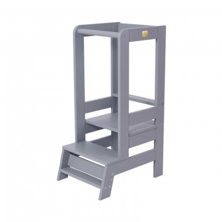 Learning Tower - Inaltator Learning Tower Ajustabil, Ajutor de bucatarie MeowBaby®, lemn Gri inchis