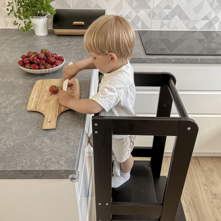 Inaltator Learning Tower Ajustabil, Ajutor de bucatarie MeowBaby®, lemn Negru [13]