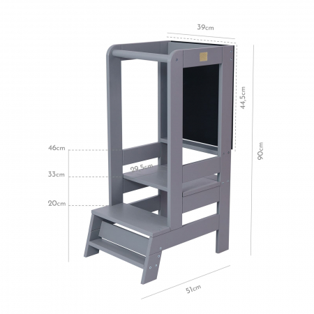 Inaltator Learning Tower Ajustabil cu tabla de scris, Ajutor de bucatarie MeowBaby®, lemn Gri inchis [3]