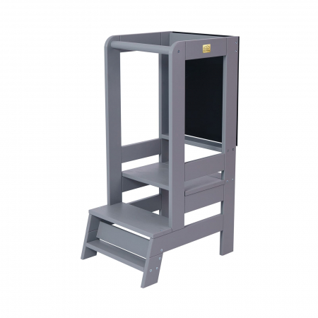 Inaltator Learning Tower Ajustabil cu tabla de scris, Ajutor de bucatarie MeowBaby®, lemn Gri inchis [1]