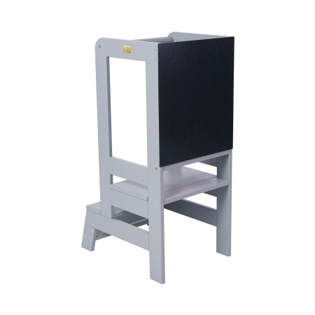Learning Tower - Inaltator Learning Tower Ajustabil cu tabla de scris, Ajutor de bucatarie MeowBaby®, lemn Gri inchis
