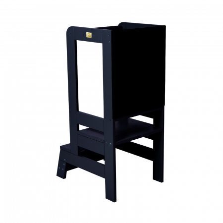 Learning Tower - Inaltator Learning Tower Ajustabil cu tabla de scris, Ajutor de bucatarie MeowBaby®, lemn Negru
