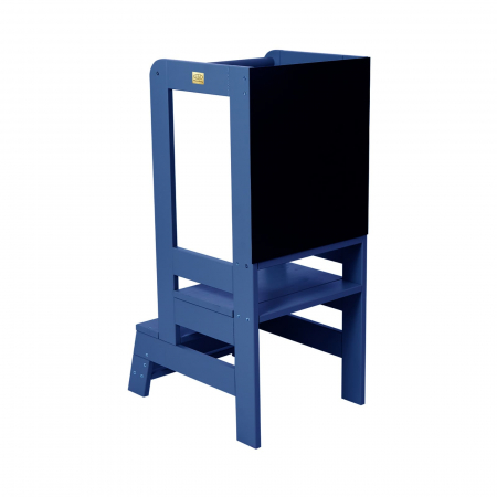 Learning Tower - Inaltator Learning Tower Ajustabil cu tabla de scris, Ajutor de bucatarie MeowBaby®, lemn Albastru inchis