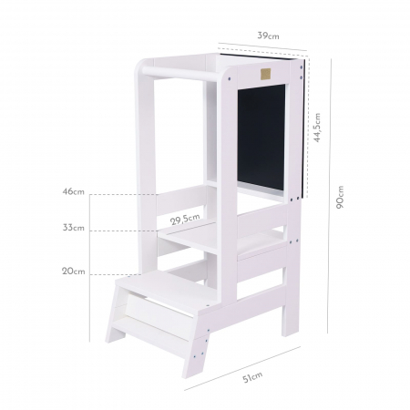 Inaltator Learning Tower Ajustabil cu tabla de scris, Ajutor de bucatarie MeowBaby®, lemn Alb [2]