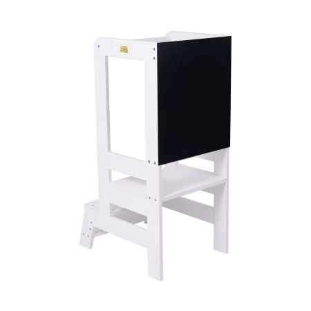 Learning Tower - Inaltator Learning Tower Ajustabil cu tabla de scris, Ajutor de bucatarie MeowBaby®, lemn Alb