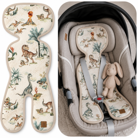 Accesorii carucioare - Insert Antitranspirație 3D BabySteps® „Dino" – Țesătură 3D Mesh Certificată, Hipoalergenică, Antibacteriană | Scaun Auto și Cărucior 0-13kg