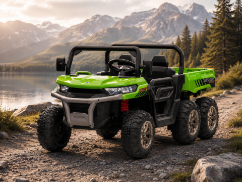 Mașinuțe electrice 24V - Jeep Electric Copii Transporter 24V 2x200W, 6 Roți, Bena Basculantă, Telecomandă, Bluetooth, Verde