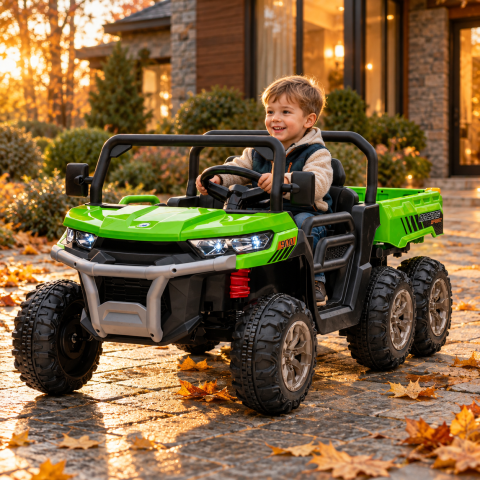 Mașinuțe electrice copii premium - Jeep Electric Copii Transporter 24V 2x200W, 6 Roți, Bena Basculantă, Telecomandă, Bluetooth, Verde