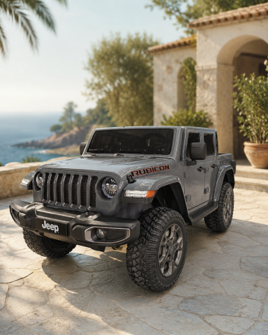Mașinuțe electrice 12V - Jeep Electric pentru Copii Gladiator Rubicon 12V Gri, Licență Oficială Jeep – 2 Locuri, Uși Funcționale