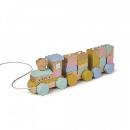 Jucarie din lemn, trenulet cu forme de construit, multicolor, Saro Baby [2]