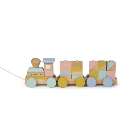 Jucarii din lemn - Jucarie din lemn, trenulet cu forme de construit, multicolor, Saro Baby